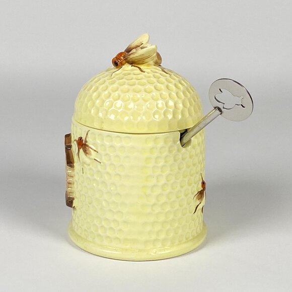 Vintage Lorrie Design Ceramic Honey Pot With Lid Honey Dipper Spoon Made Japan - Picture 4 of 11